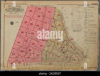 Kartografisch, Karten. 1930. Lionel Pincus und Prinzessin Firyal Map Division. Immobilien , New York (Bundesstaat) , New York, Manhattan (New York, N.Y.) Übersichtskarte und Indexkarte von Band 1, Atlas of New York City, Borough of Manhattan. Batterie bis 14. St. Stockfoto