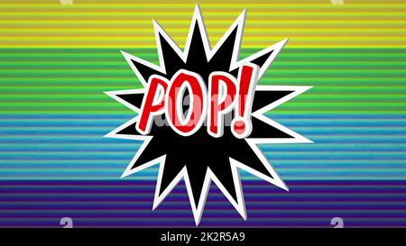 Pop Comic Pop Art Text vor buntem Hintergrund Stockfoto