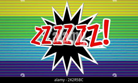 ZZZZZZ Comic-Pop-Art-Text vor farbenfrohem Hintergrund. Stockfoto