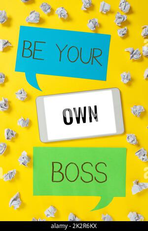 Schild mit der Anzeige „Zuhören und Lernen“. Wort für Entrepreneurship Start Business Unabhängigkeit selbstständige Stockfoto