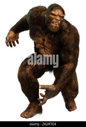 3D Darstellung von Sasquatch auf Weiß Stockfoto