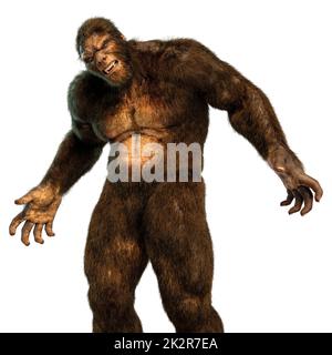 3D Darstellung von Sasquatch auf Weiß Stockfoto