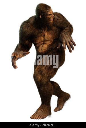 3D Darstellung von Sasquatch auf Weiß Stockfoto