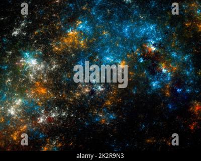 Abstrakter fraktaler Kunsthintergrund, der auf Astronomie und Nebel hindeutet. Computergenerierte Fraktaldarstellung eines Kunstnebels. Stockfoto