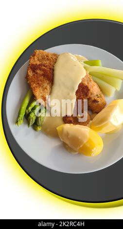 Weißer Spargel mit Schinken Stockfoto