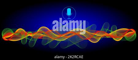 Spracherkennung mit Mikrofon und grüne gelbe rote Schallwellen â€“ Abbildung Stockfoto