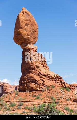 Balanced Rock im Arches-Nationalpark Utah America. Bemerkenswertes Wahrzeichen. Stockfoto