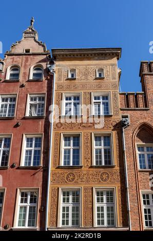 Die Fassaden der restaurierten Patrizierhäuser GdaÅ„sk in Long Lane Stockfoto