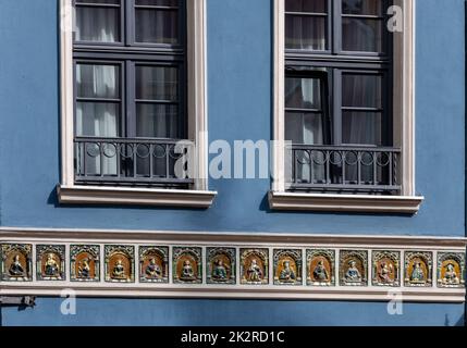 Die Fassade des restaurierten Patrizierhauses GdaÅ„sk in Long Lane Stockfoto