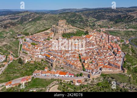 Panoramablick auf Morella, Maestrazgo in Valencia Stockfoto