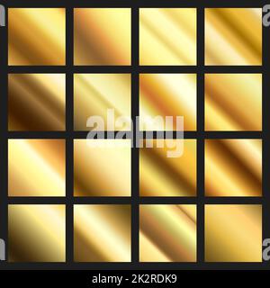 Set 16 Stk. goldener metallischer Hintergrund mit Lichtern - Vektor Stockfoto