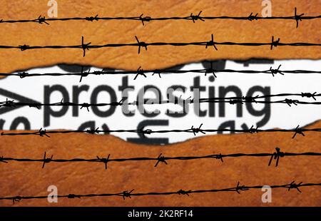 Protest-Konzept auf barbwire Stockfoto