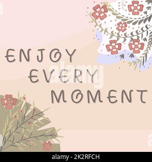 Hand schreiben Zeichen Dinge zu beachten. Wort geschrieben auf zufrieden mit Ihrem Leben haben Spaß kostbare Zeit Stockfoto