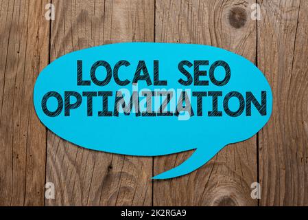 Handschrift Text Lokale Seo Optimierung. Geschäftsansatz Erhöhen Sie die Sichtbarkeit der Suche auf „Top-Liste“ Stockfoto