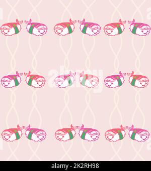 Sweet Sushi kawaii, Cartoon nahtlose Muster Hintergrund Stockfoto