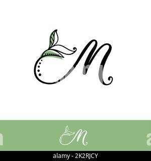 Vektor-Design-Vorlage für den Buchstaben M mit Leaves Logo Stockfoto