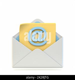Mail-Symbol mit AT-Symbol 3D Stockfoto