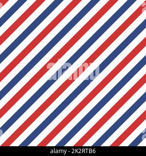 Blaue Farbe und roter Streifen auf weißem Hintergrund. Muster diagonaler Streifen nahtlos für Grafik-Design, Stoff, Textil, Mode. Stockfoto