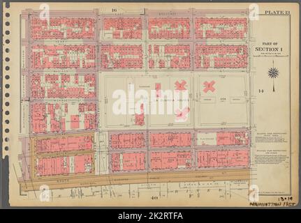 Kartografisch, Karten. 1955 - 1956. Lionel Pincus und Princess Firyal Map Division. Immobilien , New York (Bundesstaat) , New York (N.Y.), Manhattan (New York, N.Y.) Platte 13, Teil von Abschnitt 1: Begrenzt durch East Broadway, Montgomery Street, (East River) South Street, Pike Slip und Pike Street. Stockfoto