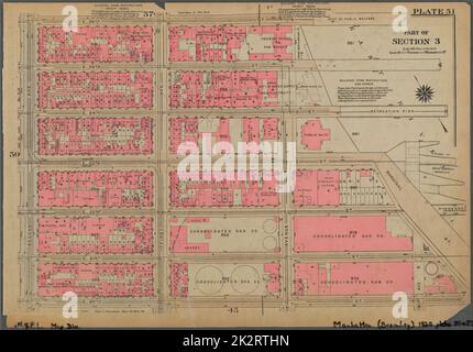 Kartografisch, Karten. 1930. Lionel Pincus und Prinzessin Firyal Map Division. Immobilien , New York (Bundesstaat) , New York, Manhattan (New York, N.Y.) Platte 51, Teil von Abschnitt 3: Begrenzt durch E. 26. Street, East River Piers, Marginal Street, E. 20. Street und Second Avenue Stockfoto