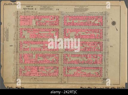 Kartografisch, Karten. 1930. Lionel Pincus und Prinzessin Firyal Map Division. Immobilien , New York (Bundesstaat) , New York, Manhattan (New York, N.Y.) Tafel 70, Teil von Abschnitt 4: Begrenzt durch W. 47. Street, Ninth Avenue, W. 42. Street und Eleventh Avenue Stockfoto