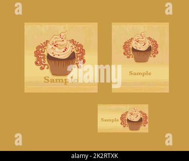 Vintage Karte mit Cupcake - Vektor-set Stockfoto