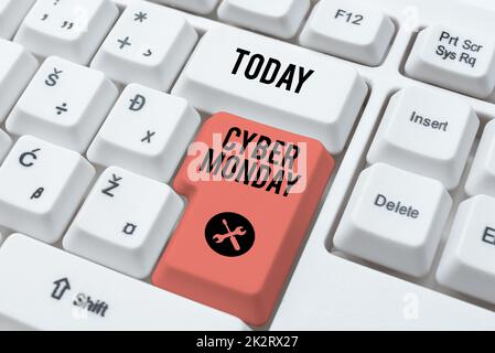 Schreiben Anzeige Text Cyber Monday. Geschäftsübersicht Marketing-Begriff für Montag nach Danksagerlaubstag in den USA Stockfoto