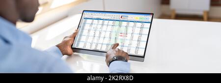 Analyst Oder Prüfer Elektronischer Tabellenkalkulationen Mit Software Stockfoto