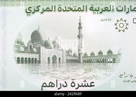 Große Moschee von Abu Dhabi aus Geld Stockfoto