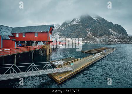 Ein Dorf auf den Lofoten Inseln, Norwegen Stockfoto