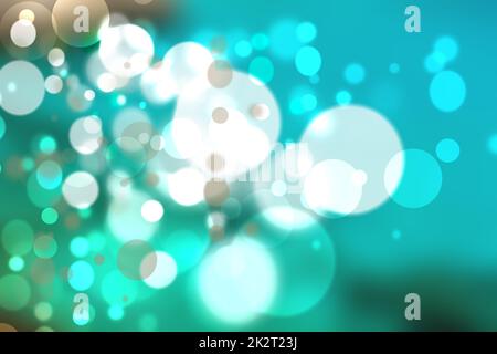 Abstraktes Farbverlauf grün helltürkis blau glänzend verschwommen Hintergrund Textur mit kreisförmigen Bokeh Lichter in weichen Farben Stil. Wunderschöne Kulisse. Platz für Design. Stockfoto