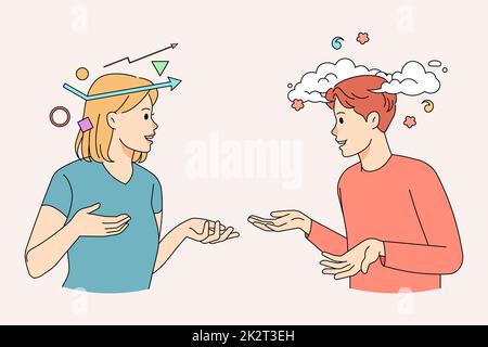 Unterschiedliche Menschen mit unterschiedlicher Einstellung kommunizieren Stockfoto