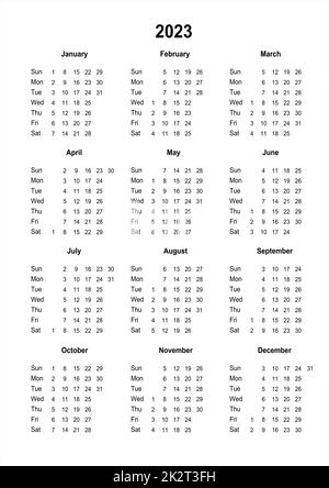 Kalender 2023. Druckbarer Kalender für 2023. Minimalistischer Style Stockfoto