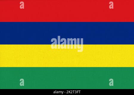 Flagge von Mauritius. Nigerflagge auf Stoffoberfläche. Stoffstruktur Stockfoto