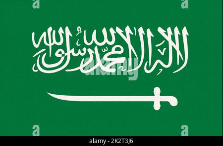 Flagge Saudi-Arabiens. Saudi-arabische Flagge auf Stoffoberfläche. Stoffstruktur Stockfoto