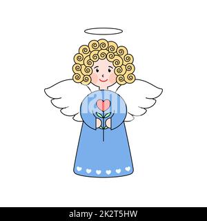 Doodle Angel mit Herz Stockfoto