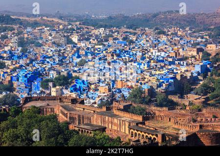 Luftaufnahme der blaue Stadt Jodhpur. Jodhpur-stiefeletten aus, Rajasthan, Indien Stockfoto