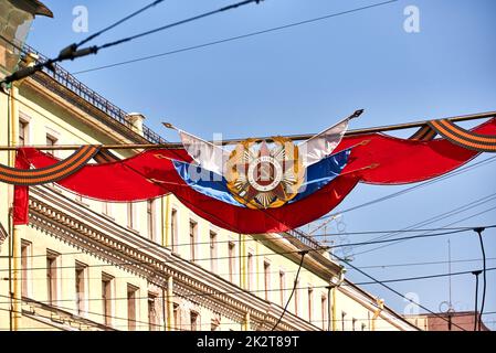 Sankt Peterburg festliche Dekoration am Tag des Sieges 9. Mai in Russland Stockfoto