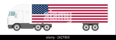 LKW mit Anhänger mit US-Flagge auf weißem Hintergrund – Vector Stockfoto