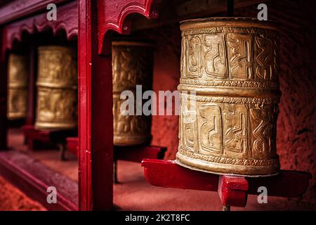 Buddhistische Gebetsmühlen, Ladakh Stockfoto