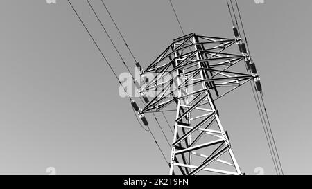 Überlandleitung in Schwarzweiß Stockfoto