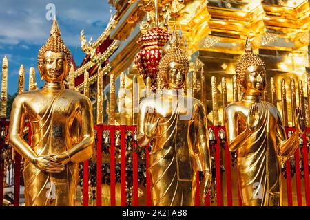 Goldene Buddhastatuen im Wat Phra, die Doi Suthep Stockfoto