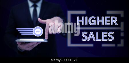 Konzeptionelle Darstellung höherer Umsätze. Das Wort für die durchschnittlich verkauften Produkte und Dienstleistungen eines Unternehmens ist gewachsen Stockfoto