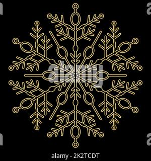 Runde Vektorschneeflocke. Abstraktes Winterschmuck in Schwarz und Gold. Muster mit Schneeflocke Stock Vektor