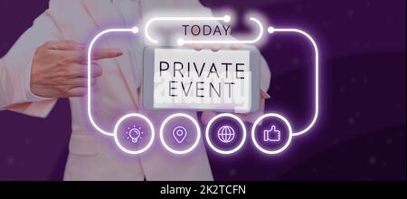 Textschild mit Anzeige des privaten Ereignisses. Wort für exklusive Reservierungen RSVP-Einladung mit Sitzplatz Stockfoto