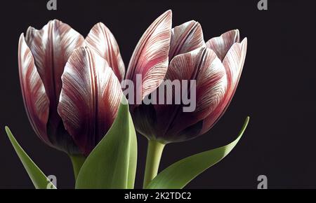 Nahaufnahme Tulpenblüten auf schwarzem Hintergrund. Stockfoto