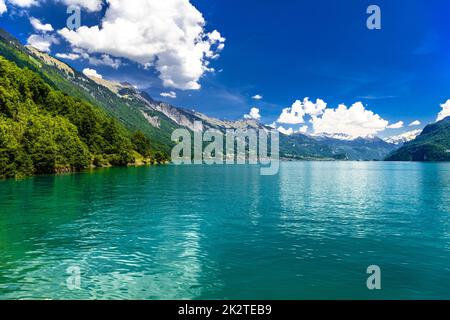 Klar transparent Azure Lake Brienz, Oberried am Brienzersee, Interlaken-Oberhasli, Bern, Schweiz Stockfoto