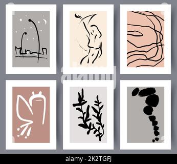 Abstrakte moderne Kunst Wanddesigns Set Stockfoto