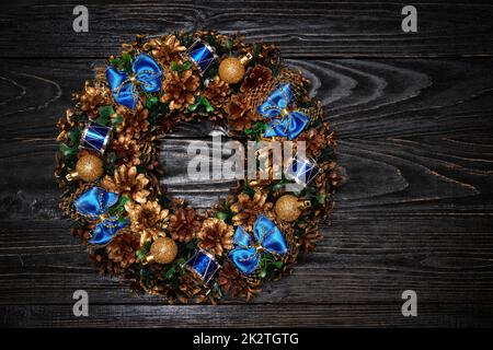 Weihnachten Kranz Draufsicht Stockfoto