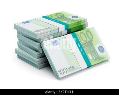 Stapel isolierter 100-Euro-Banknotenbündel Stockfoto